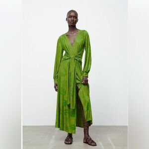ZARA LONG JACQUARD DRESS GREEN Size **SMALL